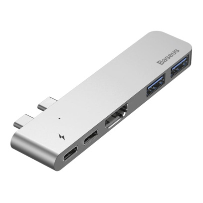 Переходник Baseus для MacBook HUB TB3 C+ (Dual Type-C to USB3.0/HDMI/Type-C) (CAHUB-B0G) Deep Grey, тёмно-серый