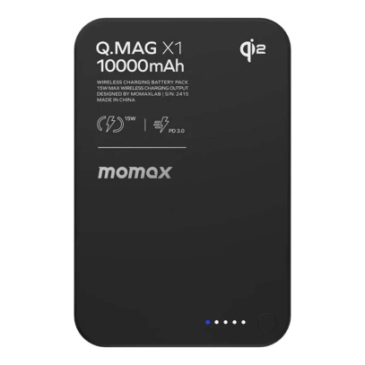 Внешний аккумулятор MOMAX 10000mAh IP136Q2D Q.Mag X1 Qi2 Magnetic wireless Power Bank Gen 2 Чёрный