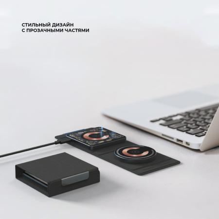 Беспроводная зарядная станция Deppa 2в1 Crystal MagSafe Fold Travel QI складная (23154) Black, чёрный