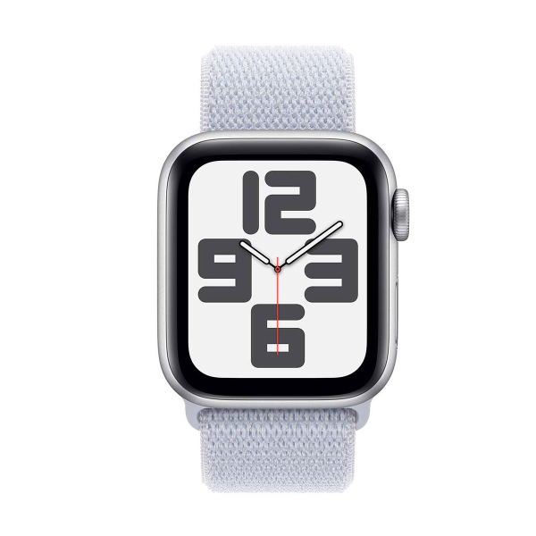 Apple Watch SE (2024), 44 мм корпус из алюминия цвета «Silver», ремешок Sport Loop цвета «Blue Cloud»
