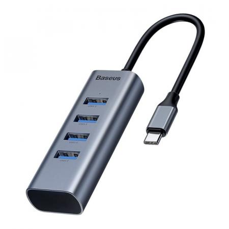 Переходник Baseus для MacBook HUB Enjoy series (Type-C to USB3.0*4 + PD) (CAHUB-Q0G) Deep Grey, тёмно-серый