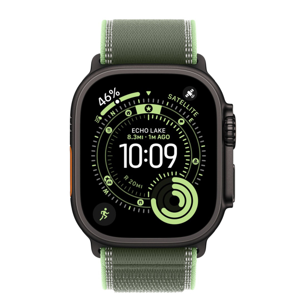 Apple Watch Ultra 3 (2025), 49 мм корпус из титана цвета «Black», ремешок Trail Loop размера S/M цвета «Green/Neon»