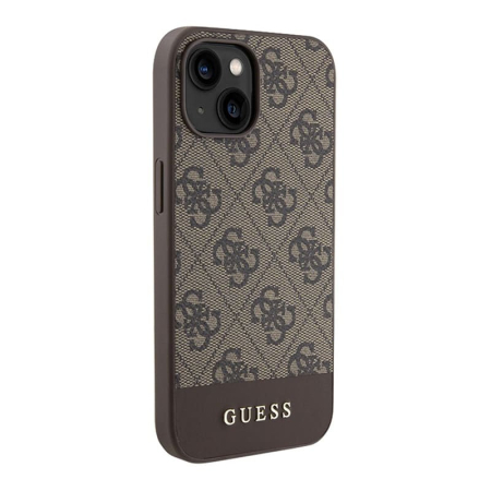 Чехол Guess для iPhone 15 PU 4G Bottom stripe Metal logo Hard (GUHCP15SG4GLBR) Коричневый