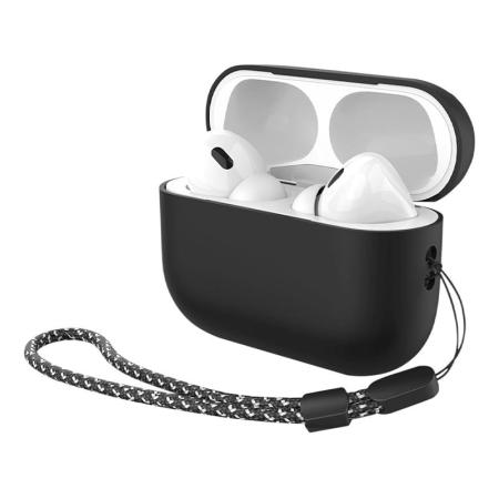 Силиконовый чехол с ремешком для AirPods Pro 2 Черный